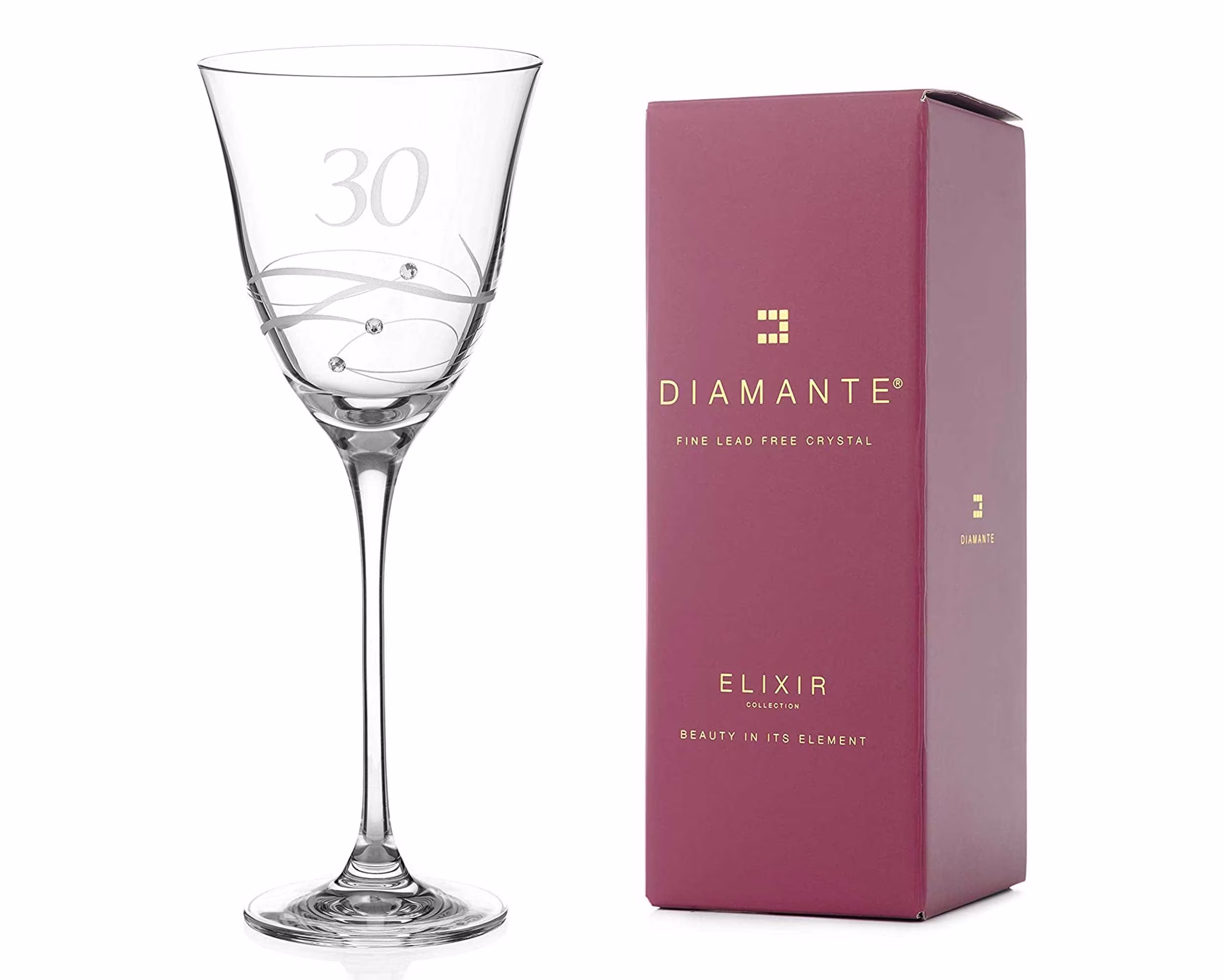 Diamante Swarovski 30Th Birthday Wine Glass - Single Crystal With A Hand Etched "30