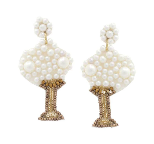 Champagne Bubble Glass Earring, Seed Bead Earrings, Statement Pearl Bridal Shower, Gift For Her