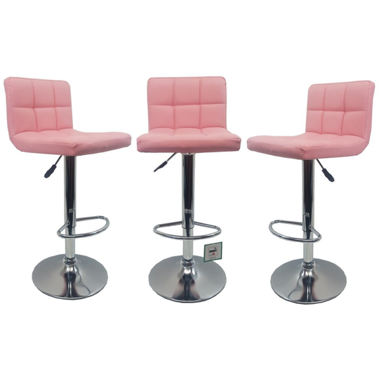 3 X Pink "Modena" Faux Leather Bar Stools, swivel height adjustable Set of 3