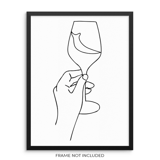 Minimalist Line Art Print Abstract Hand With Wine Glass Poster 11x14 Unframed Artwork For Living Room Or Entryway Decor -Gift Lover