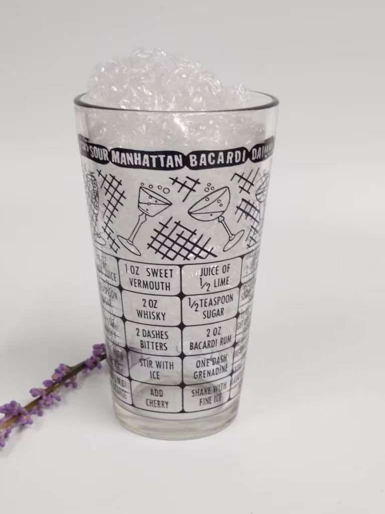 Vintage Federal Glass Bar Drink Mixing Glass, Whiskey Sour, Manhattan, Bacardi, Daiquiri, Tom Collins, Martini, Gibson