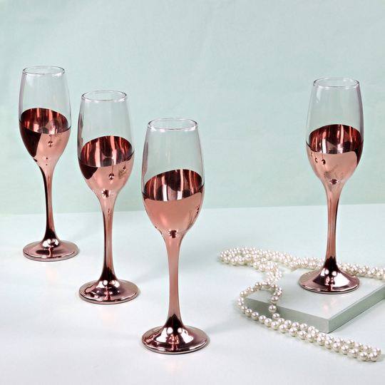 G Decor Set Of 4 Sephora Two Tone Copper Plated Rose Gold Champagne Flute Glasses