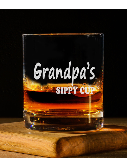 Grandpa's Sippy Cup - 11Oz Old Fashion Whiskey Glass Engraved Glassware Rocks Gift For Grandpa, Papa, Grammy Gifts