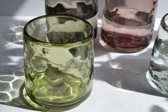 8 Tumblers Handblown Olive Green - Recycled Glass