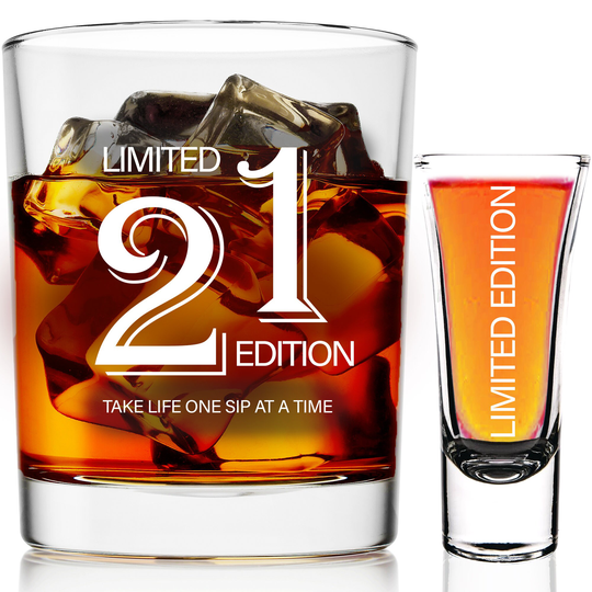 9Oz Whiskey Glass + 2Oz Shot For 21st Birthday Gifts Him Unique, Decorations Him, Party Her