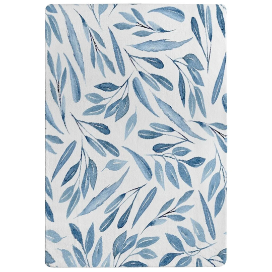 Palmquist Watercolour Branches with Leaves Designer Shaggy Blue/White Rug