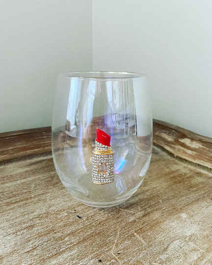 Single Stemless Lipstick Glass, Iridescent Rhinestone Glass Tumbler, Make Up Gift, Xmas Gift Idea