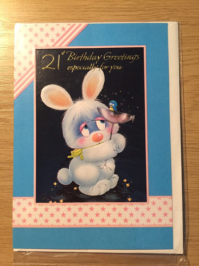 Rare Vintage/Retro Circa 1970S Cute Rabbit Design 21st Birthday Card - Lover Coming Of Age Collectable Sweet Verse
