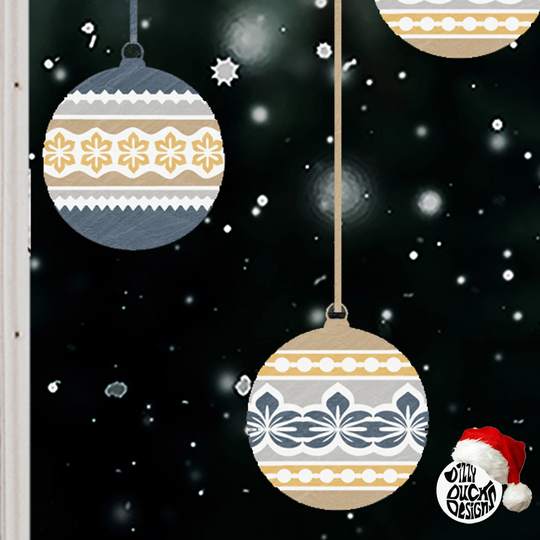 10 Nordic Christmas Window Bauble Stickers - Blue & Mustard Xmas Decorations Decals By Dizzy Duck