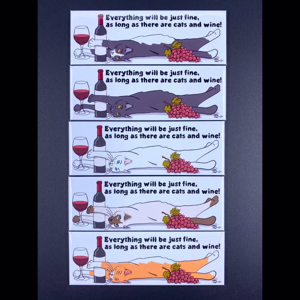 Cats & Wine Magnet, Cat Mom Gift, Funny Pet Portrait Decor, Crazy Lady Wino Gifts, 1.5x4.5