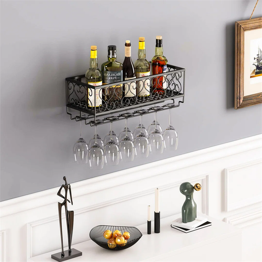 Koehl 12 Bottle Wall Mounted Wine Bottle and Glass Rack in Black