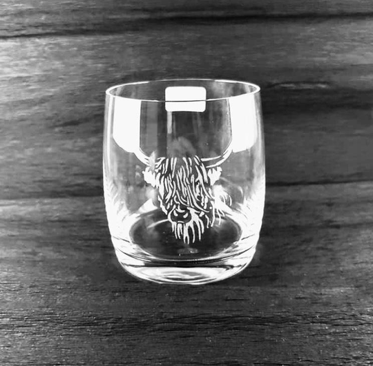 Highland Cow Engraved Crystal Whisky Glass Tumbler Gift Boxed
