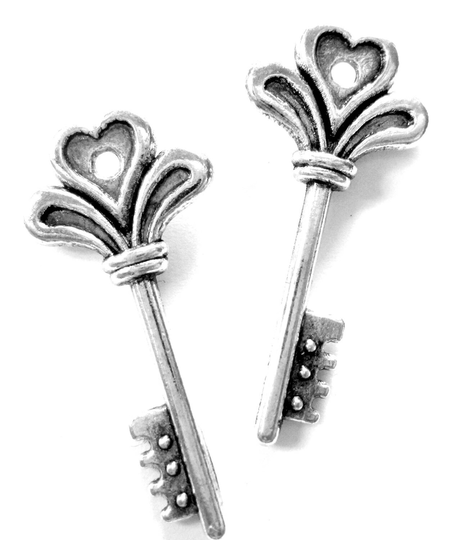 10 Key Pendants Antique Silver Heart 29mm 14mm Key Charms Tone Jewelry Findings