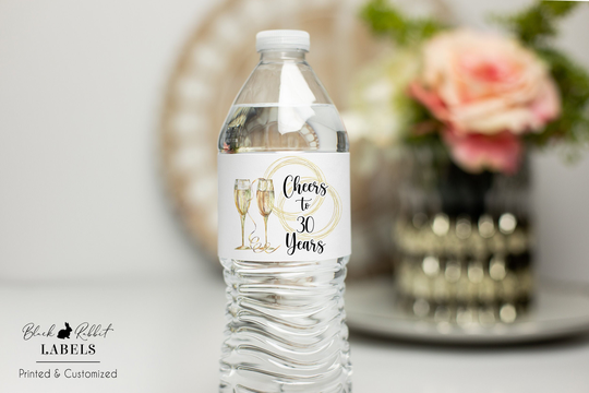 Printed Water Bottle Labels For Party Favors/Anniversary, Wedding Or Other Waterproof Champagne Glasses Ch21