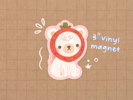 Strawberry Bear Vinyl Magnet | Kawaii - Cute Stationery Waterproof Sticker Animal Food