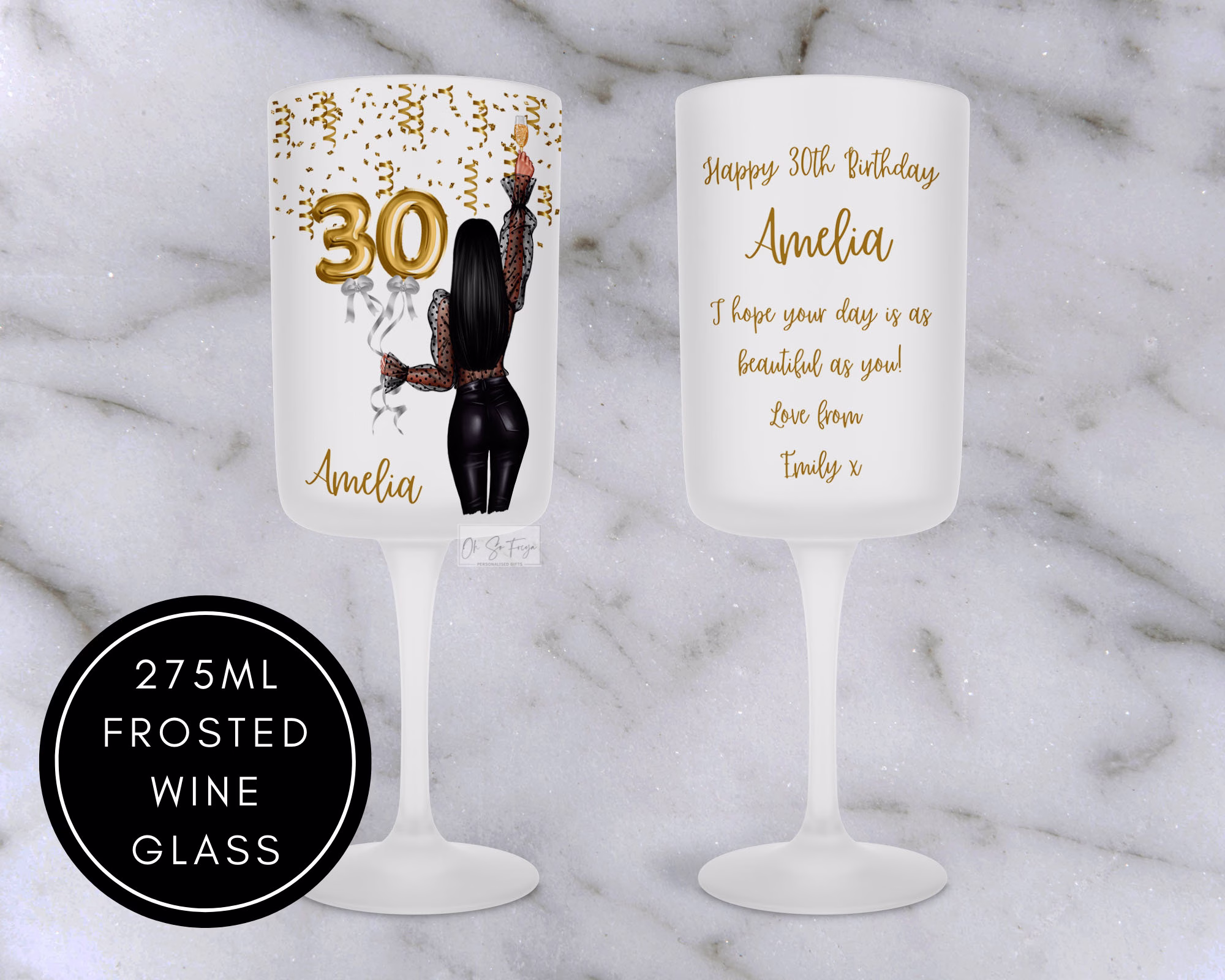 Personalised Birthday Girl Wine Glass - Gold Balloons Gift For Bestie, Bff, Best Friend, Sister, Niece