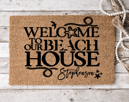 Welcome To Our Beach House Custom Name | Mat Housewarming Gift New Home Closing Vacation Doormat Seasonal Decor