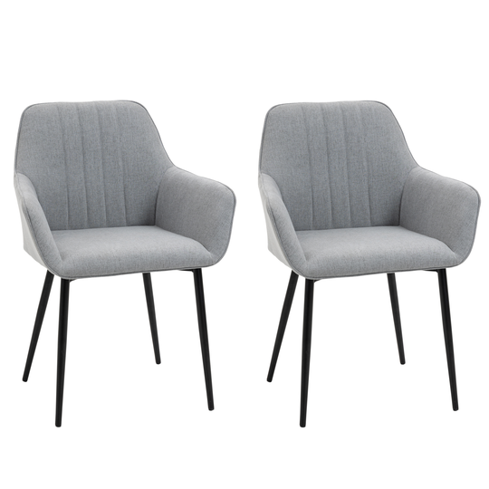 HOMCOM Mid-Century Dining Chairs Upholstered Linen Fabric Accent Chairs w/ Metal Legs Set of 2 Light | Aosom Ireland