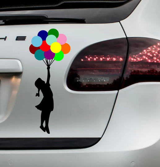Wall Sticker Banksy Girl With Colourful Balloons Laptop Car Fridge Tablet Pc Van Decal Removable Vinyl Decor Great Gift UK