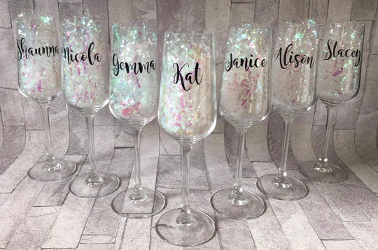 Personalised Champagne Flutes, Glasses, Wedding Party Gift, Engagement Bridal Flutes
