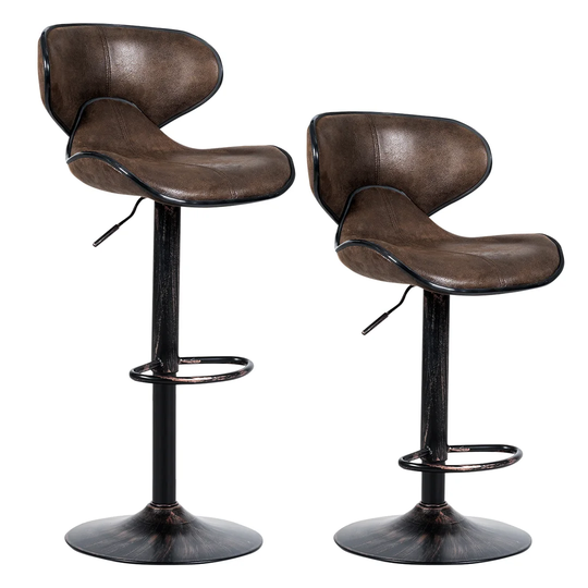 Emilio Bar Stool Set Of 2 Adjustable Swivel Counter Height Chair W/ Footrest & Heavy-Duty Base Mid-Century Barstool Set W/ Backrests For Home Kitchen