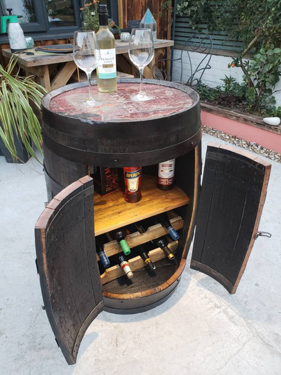 Whisky Barrel Drinks Cabinet - Outdoor | And Indoor Bar Custom Barrelhead Image Or Engraving Free & Fast Delivery