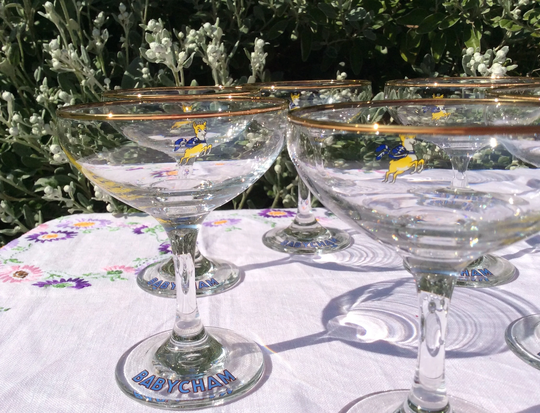 Vintage Set Of 2 1970S Babycham Glasses, Champagne Coupe Vintage Barware, Retro Cocktail Kitsch, Christmas Gift