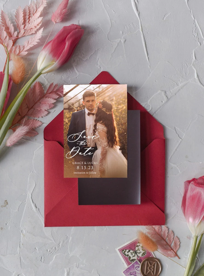 Custom Save The Date Wedding Announcement Fridge Magnet, Personalised Red Cards Photo Magnet For Suite Of 20 Pcs