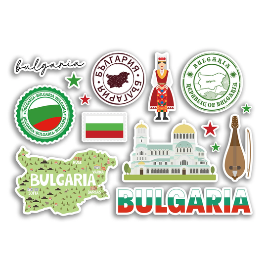 A5 Sticker Sheet Bulgaria Landmarks Vinyl Stickers - Bulgarian Map Airport Stamps Skyline Flag Travel Holiday Culture City Aesthetic #78478