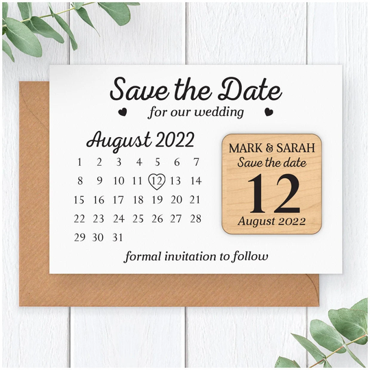 Personalised Black & White Wedding Save The Date Fridge Magnet - Modern Calendar Rustic Wooden Card