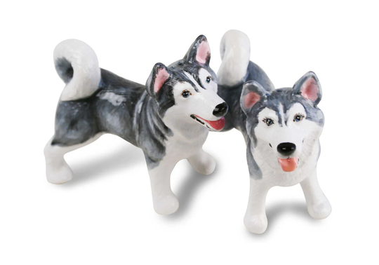 Siberian Husky Handmade Cruet Set Mini White & Silver | 8cm X 9cm