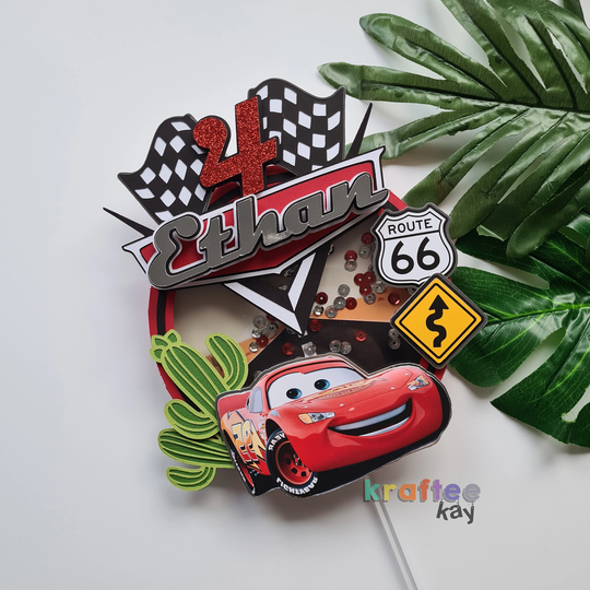 Custom Cars Cake Topper, Birthday Personalize Age & Name, Led, Light Up Topper