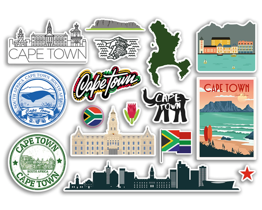 A5 Sticker Sheet Cape Town Landmarks Vinyl Stickers - South Africa Beach Airport Stamps Skyline Flag Travel Holiday City Luggage #79108