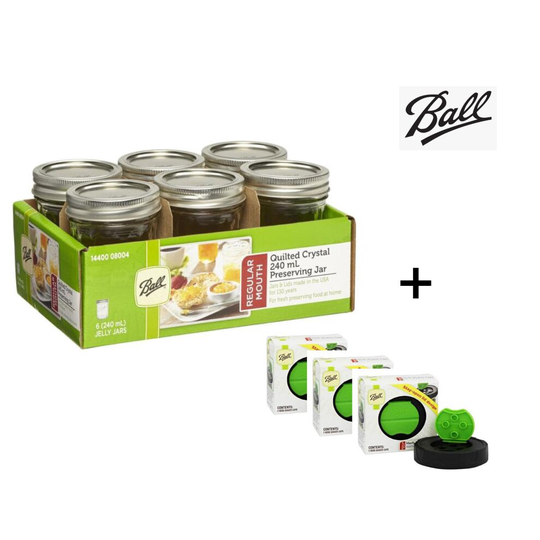 Ball 6pk 240ml Quilted RM Jars + 6x RM Herb Shaker Lids