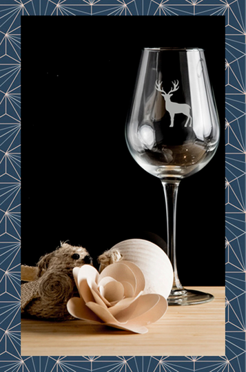 stag Engraved On Wine Glass. Beautiful Etched Can Be Personalised With Any Name. Design Will Not Wear Off Like Vinyl.05