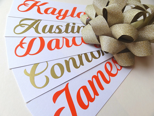 Name Stickers, Burnt Orange Decor, Glass Decal, Gift Box Decal Wedding, Bridesmaid, Bride, Groom, Champagne Flute