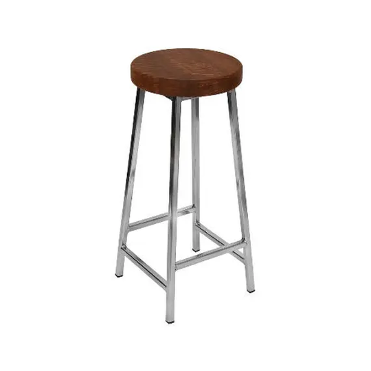 Bertie N Broadoak-Brown - Nickle Plated Bar Stool With Chunky Brown Oak Seat