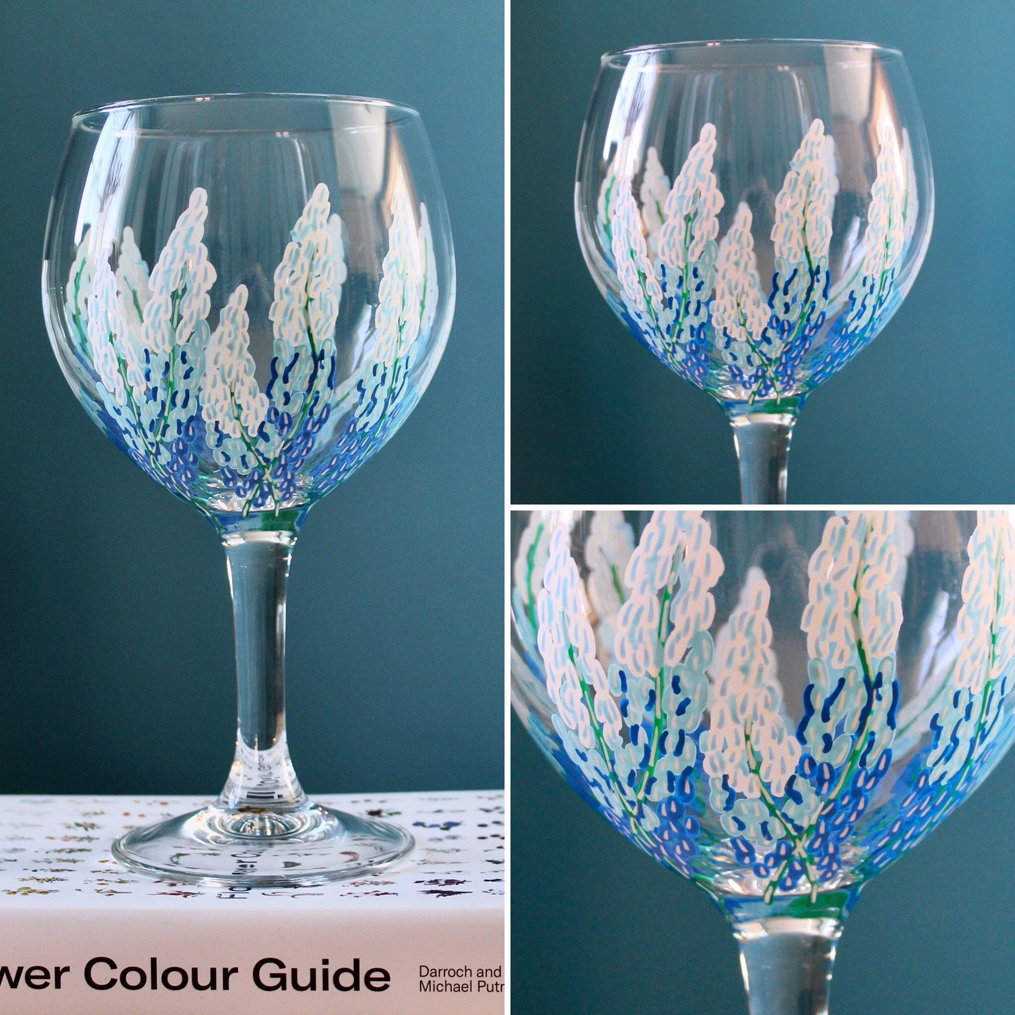 Hand Painted Floral Gin Glass, Blue Muscari | Personalisation Available Gift For Her, Lovers