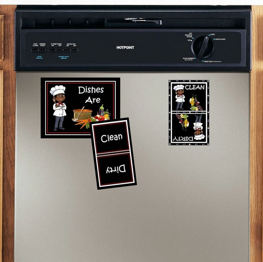 African American Lady Chef Dishwasher Magnet - Choice Of 2 Piece Design Or 1 Clean/Dirty Shipping Is Free