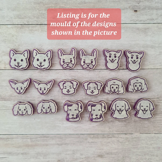 Resin Silicone Mold, 17mm Dog Face Stud Earrings Puppy Flexible Breed Polymer Clay Supply, Resin Supply