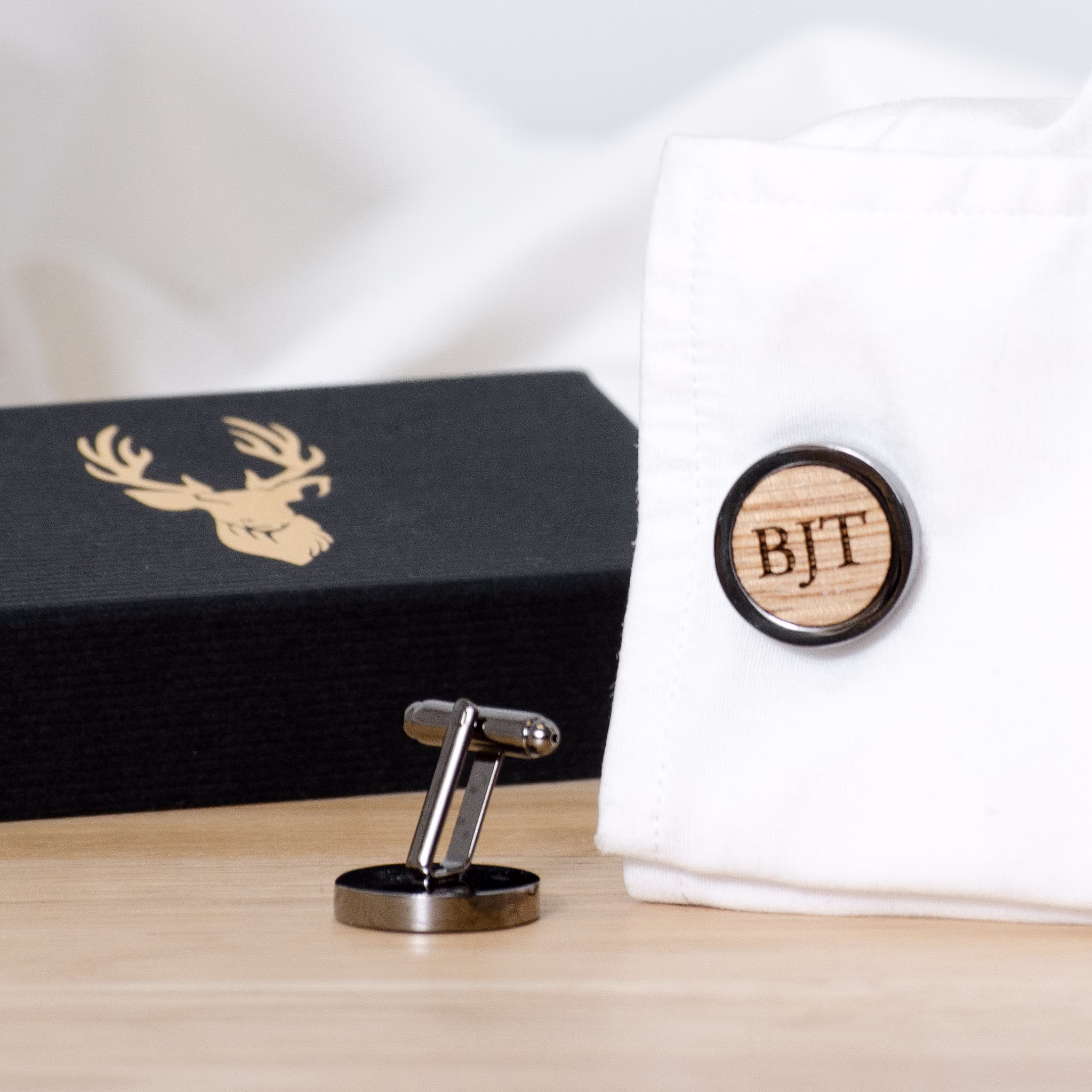 Personalised Wooden Cufflinks Logo Cuff Links Oak Walnut Wood Barrel Gift Set Gifts For Him Fathers Day