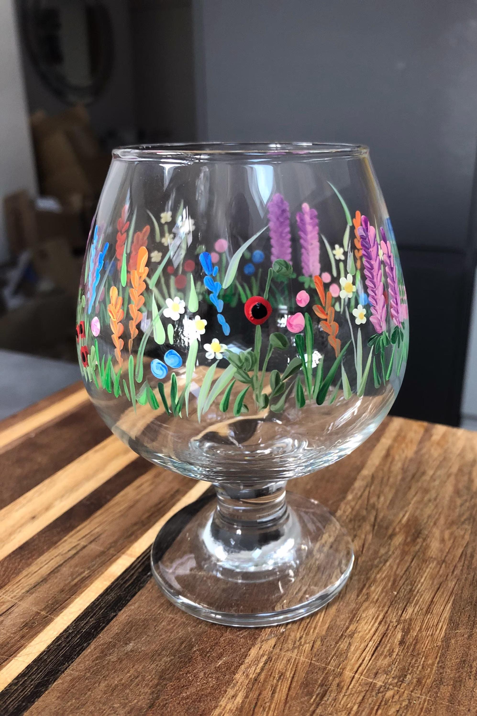 Hand Painted Brandy Glass in Wild Flower Design Etc Can Be Personalised. Birthday Christmas Anniversary