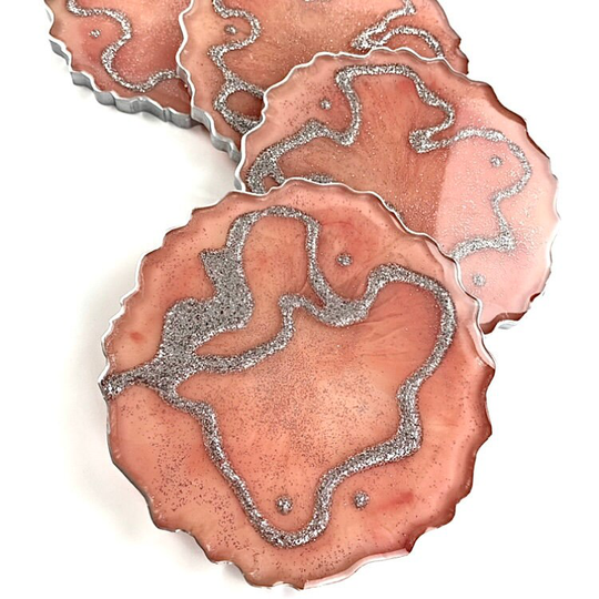 Deep Resin Coaster Set, Pink, Home Decor, Gift, Dining, Drink, Tea, Coffee, Cups, Wine Glass, Mat, Table, Geode, Xmas, Mugs, Party