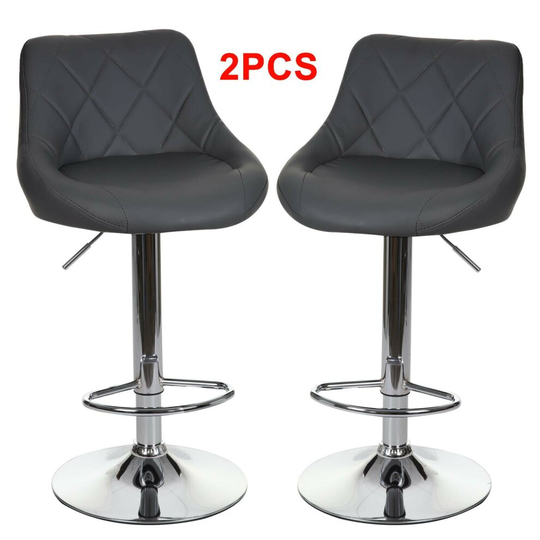 2X Grey PU Leather Swivel Comfortable Bar Stools Kitchen Chairs, Best