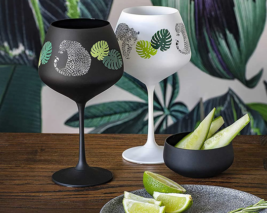 Black & White Gin Glasses -"Jungle Leaves