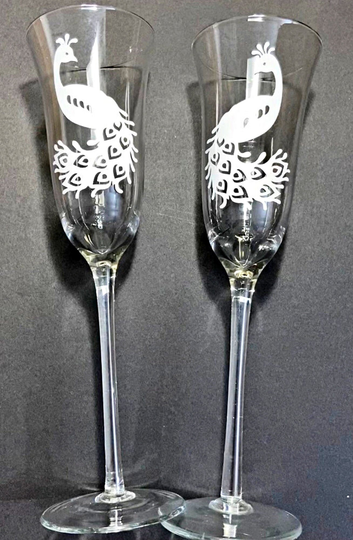 Peacock Wedding Champagne Toasting Glasses. Wedding Flutes