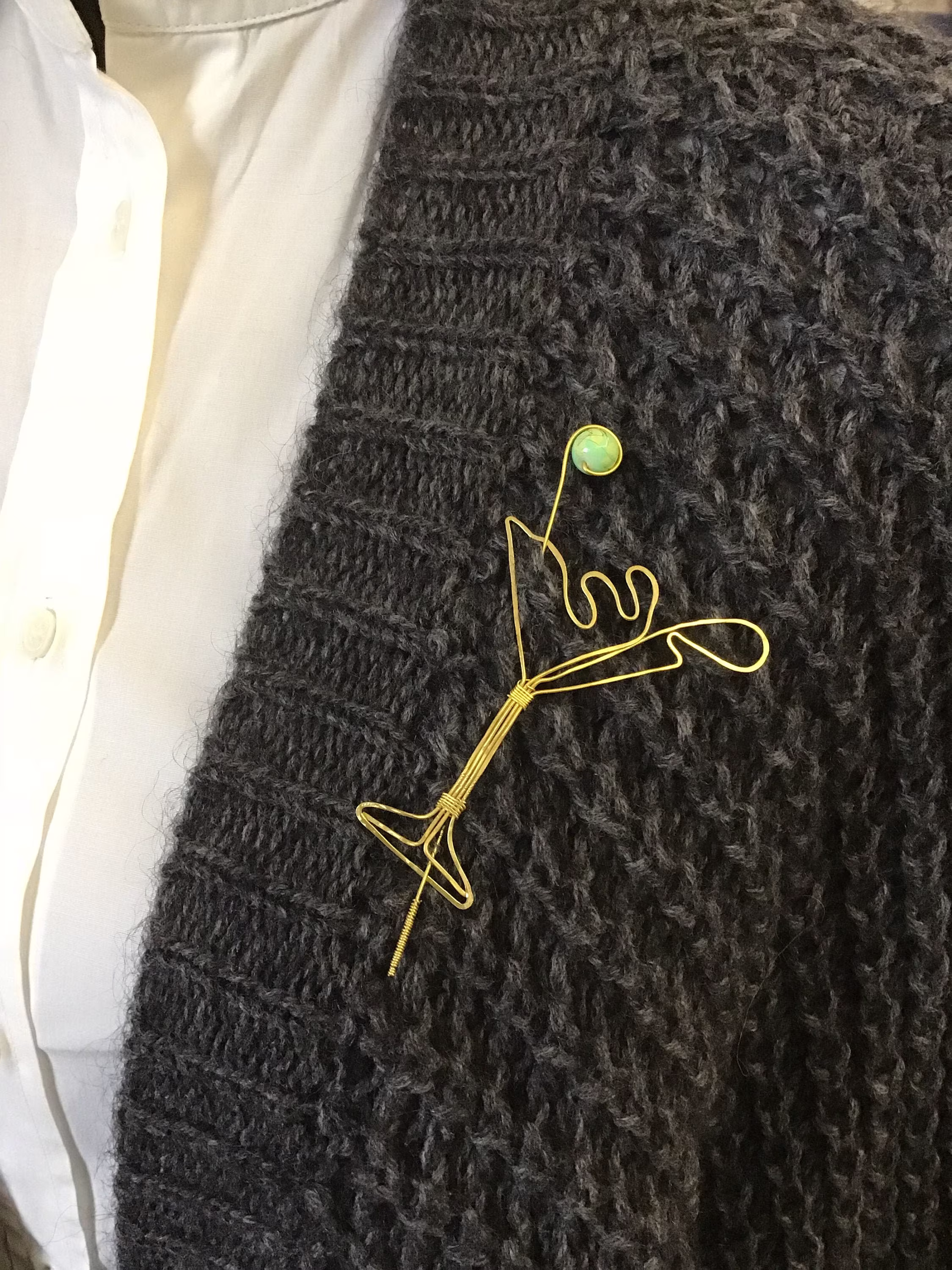 Wire Brooch Martini Glass Shawl Pin, Brass/Copper Wire Brooch, Hand Hammered Minimalist Sweater/ Scarf Pin Gift For Martini/Wine Lovers