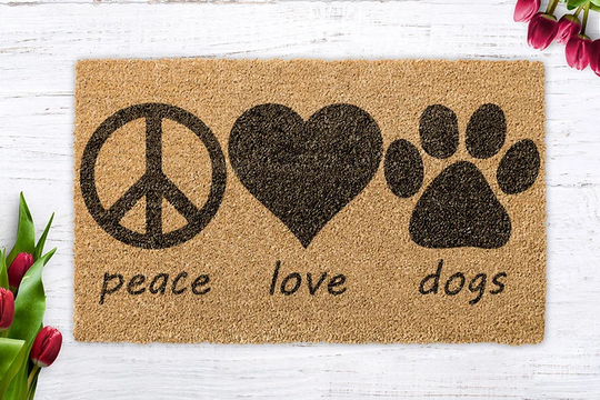 Peace Love Dogs, Dog Doormat, Welcome Dogs Mat, Treats, Welcome, Door Peace Mat