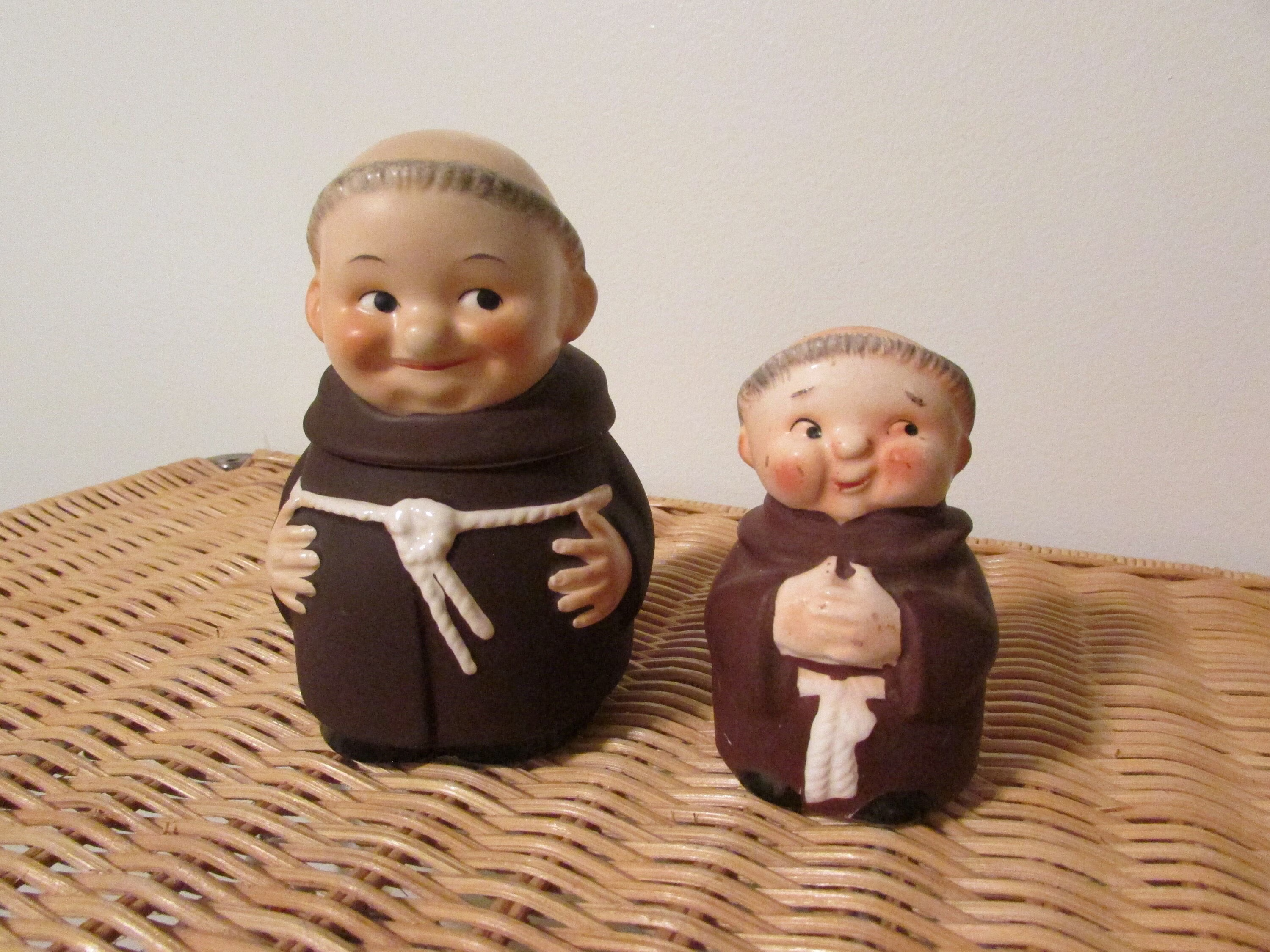 Vintage West Germany Goebel Friar Tuck Monk 2-Part Sugar Bowl & Salt Shaker
