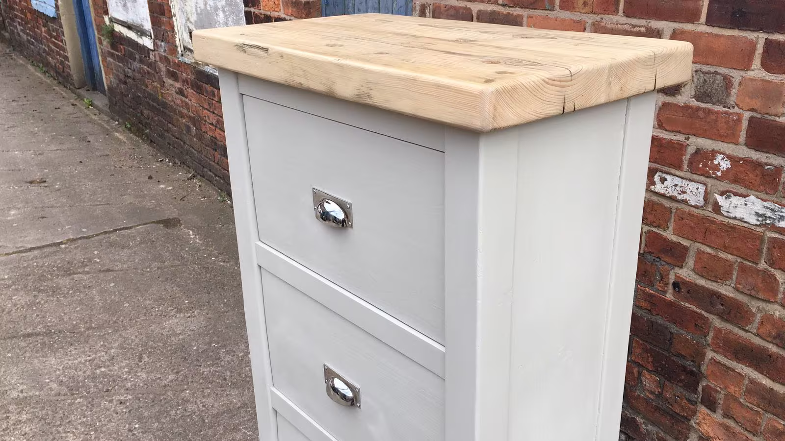 Tall Boy Chest Of Drawers in Shaker Style. Painted With Wood Top, Made To Measure Any Size & Colour. Bedroom Storage